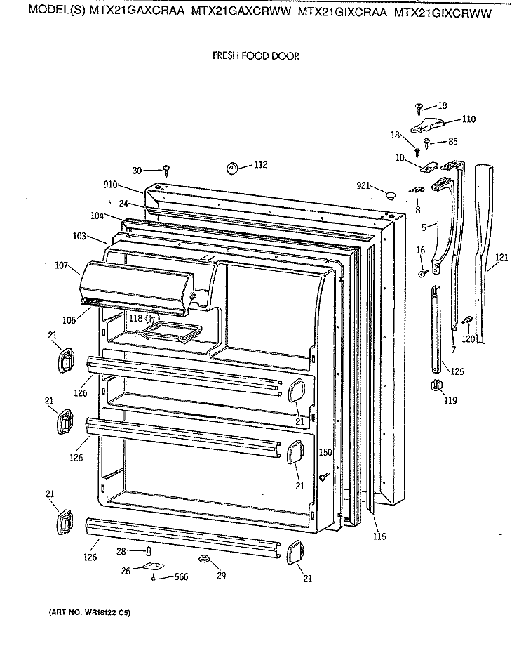 FRESH FOOD DOOR Diagram and Parts List for MTX21GIXCRWW  General Electric Refrigerator