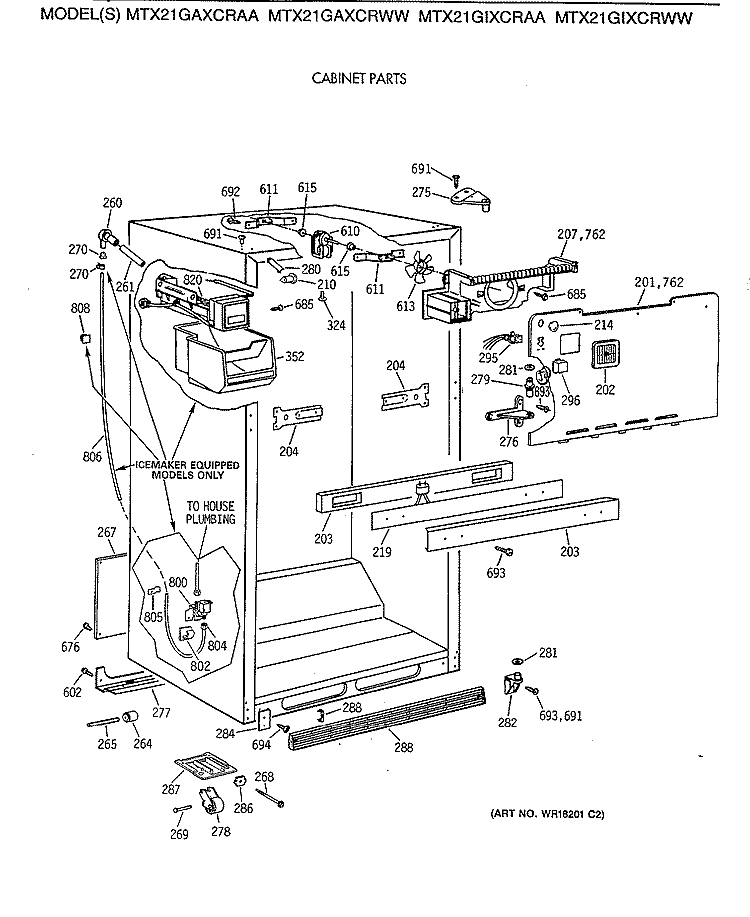 CABINET PARTS Diagram and Parts List for MTX21GIXCRWW  General Electric Refrigerator
