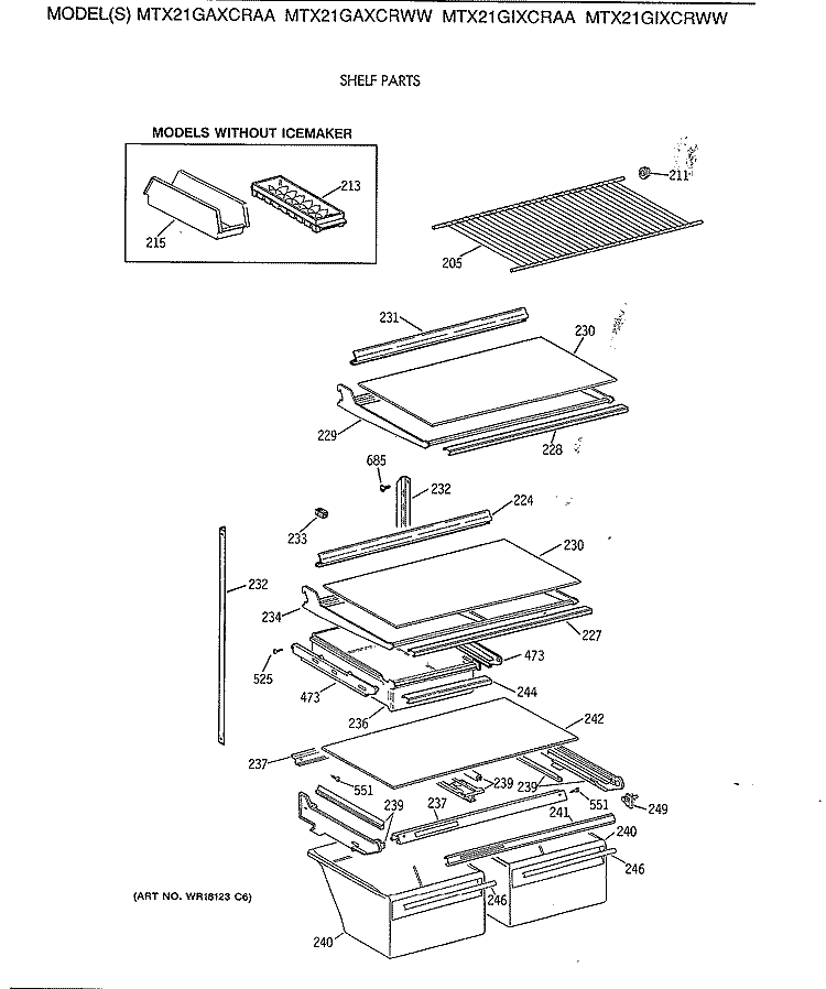SHELF PARTS Diagram and Parts List for MTX21GIXCRWW  General Electric Refrigerator