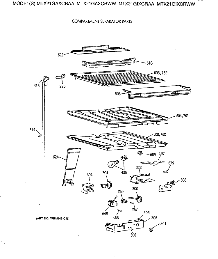 COMPARTMENT SEPARATOR PARTS Diagram and Parts List for MTX21GIXCRWW  General Electric Refrigerator