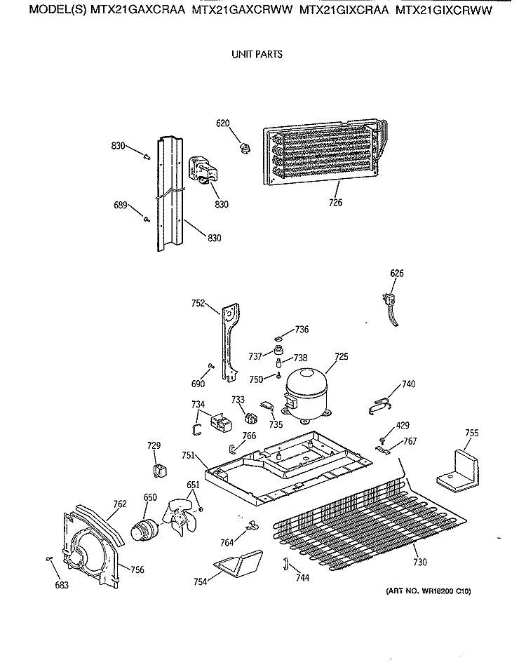 UNIT PARTS Diagram and Parts List for MTX21GIXCRWW  General Electric Refrigerator