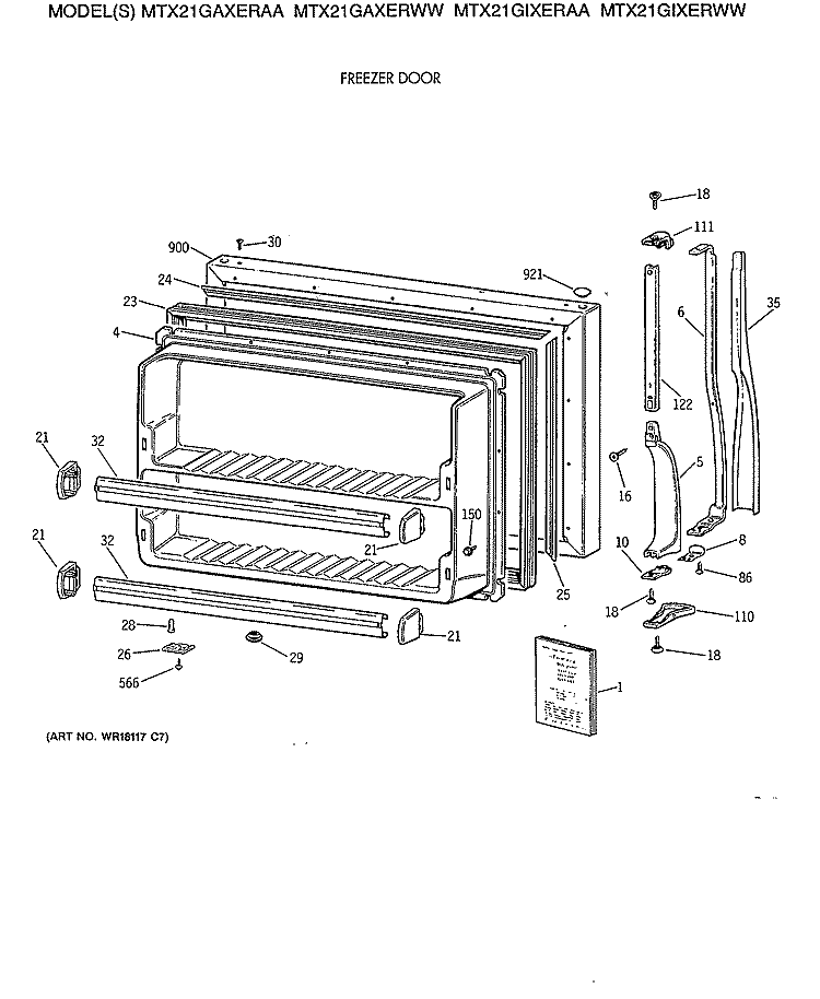 FREEZER DOOR Diagram and Parts List for MTX21GIXERWW  General Electric Refrigerator