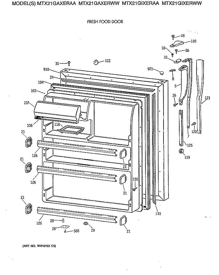 FRESH FOOD DOOR Diagram and Parts List for MTX21GIXERWW  General Electric Refrigerator