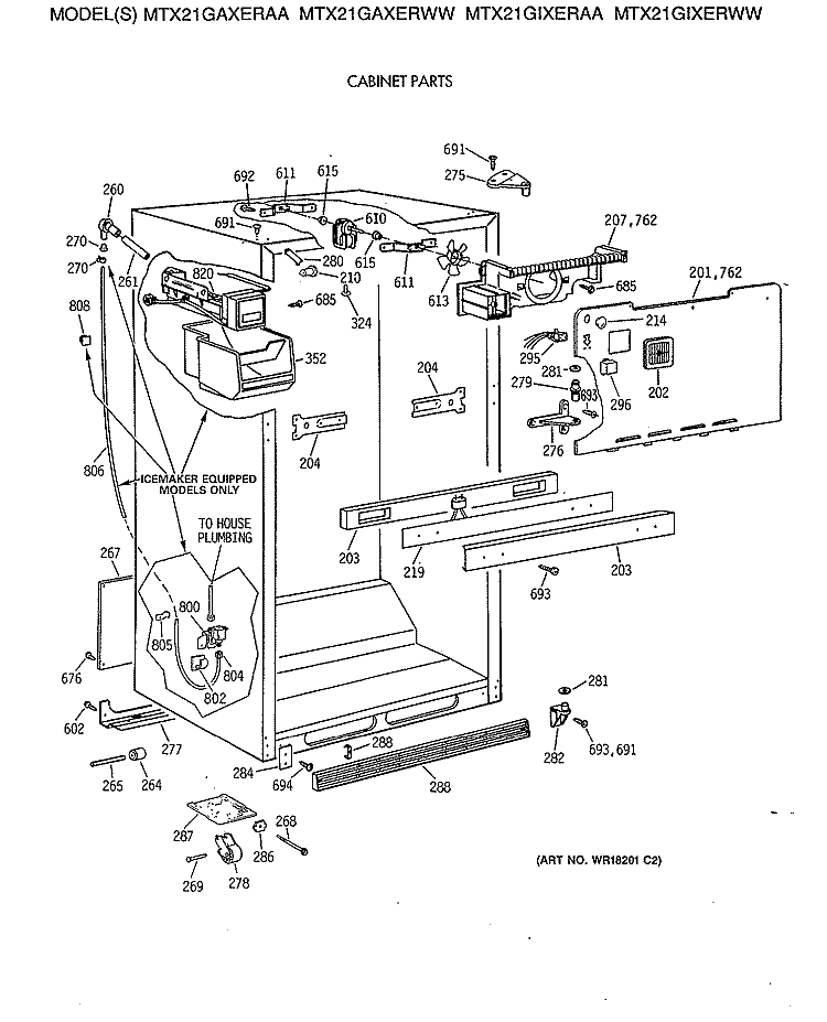 CABINET PARTS Diagram and Parts List for MTX21GIXERWW  General Electric Refrigerator