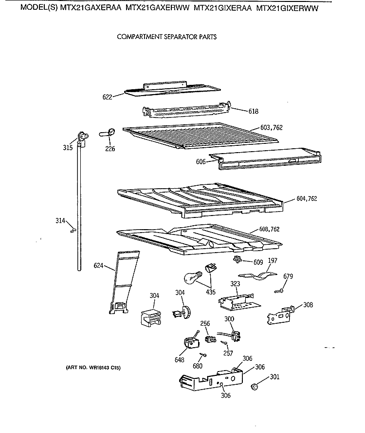 COMPARTMENT SEPARATOR PARTS Diagram and Parts List for MTX21GIXERWW  General Electric Refrigerator