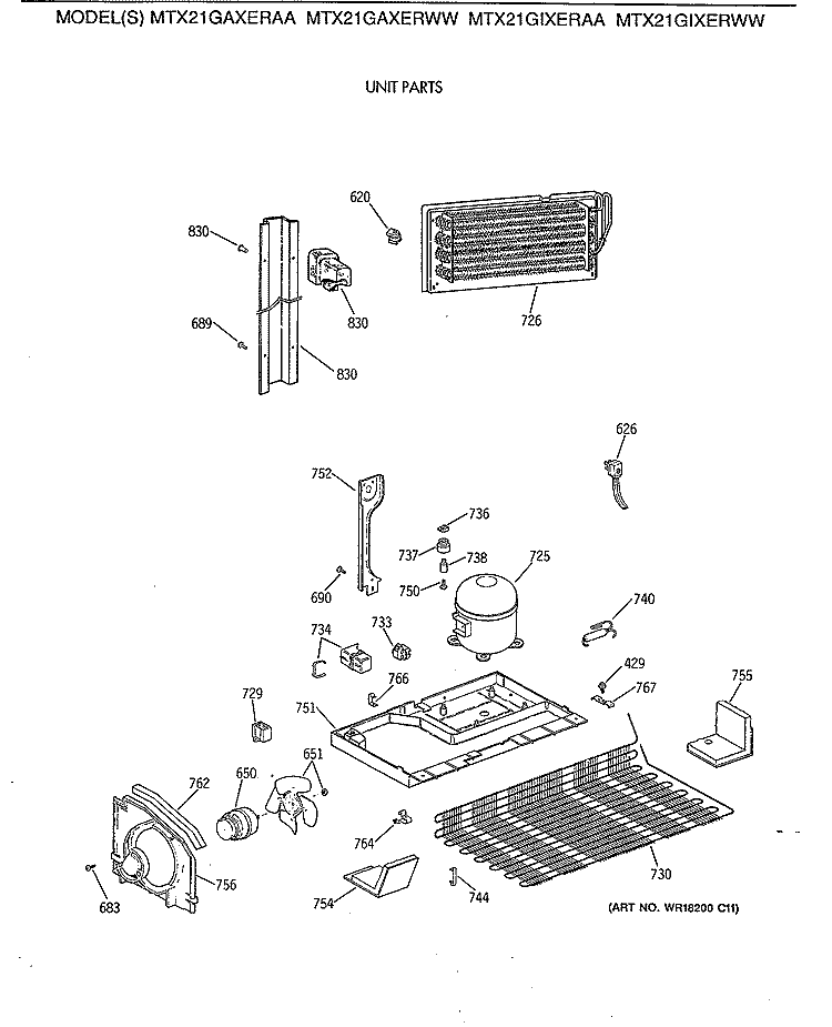 UNIT PARTS Diagram and Parts List for MTX21GIXERWW  General Electric Refrigerator