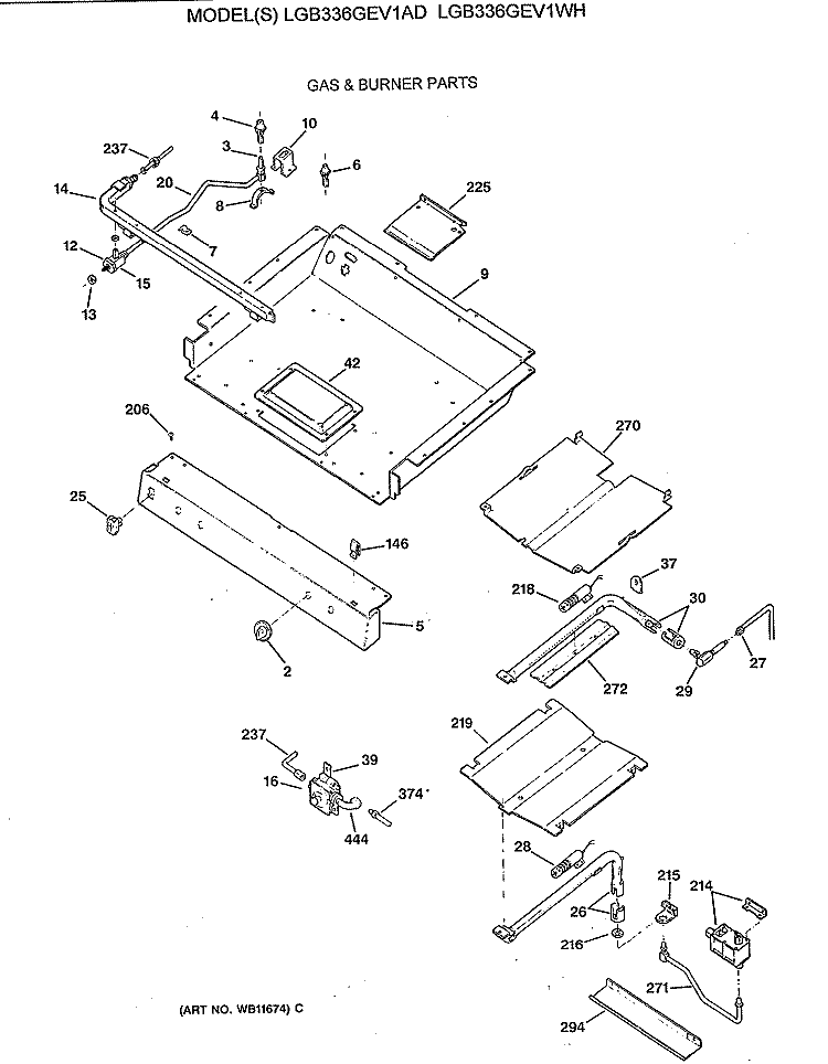 GAS & BURNER PARTS Diagram and Parts List for LGB336GEV1AD  General Electric Range