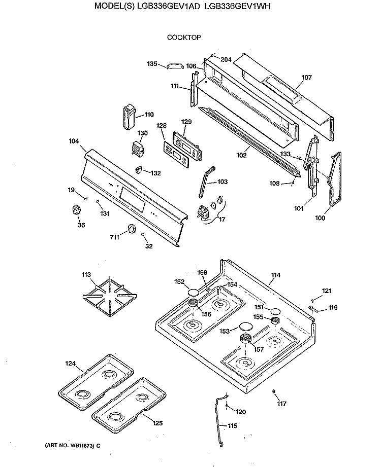 COOKTOP Diagram and Parts List for LGB336GEV1AD  General Electric Range