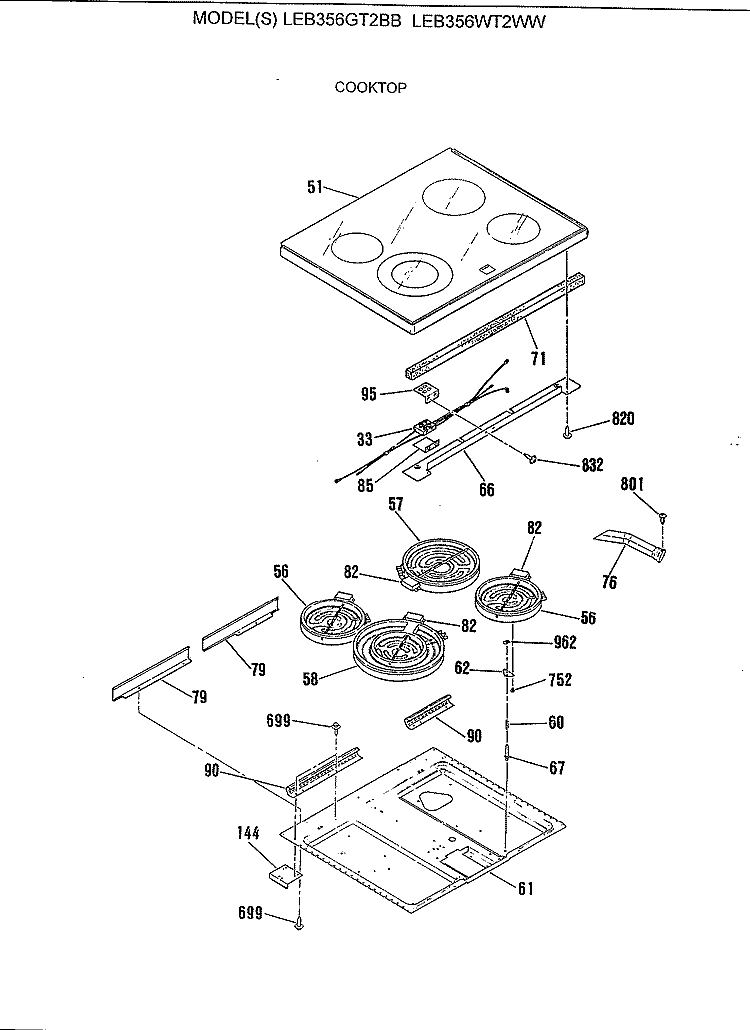 COOKTOP Diagram and Parts List for LEB356GT2BB  General Electric Range