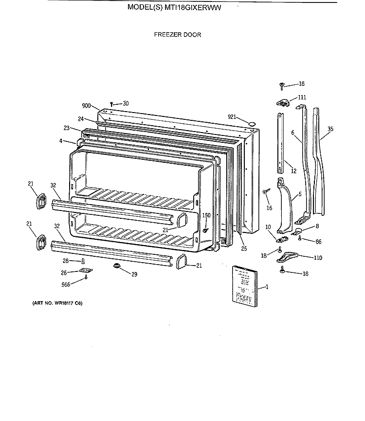FREEZER DOOR Diagram and Parts List for MTI18GIXERWW  General Electric Refrigerator