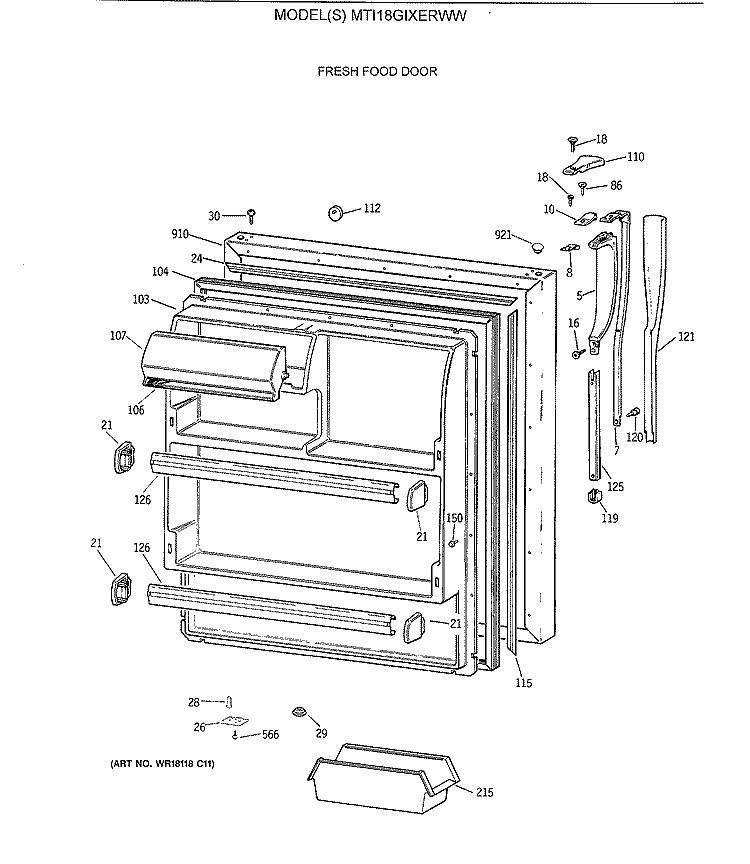 FRESH FOOD DOOR Diagram and Parts List for MTI18GIXERWW  General Electric Refrigerator