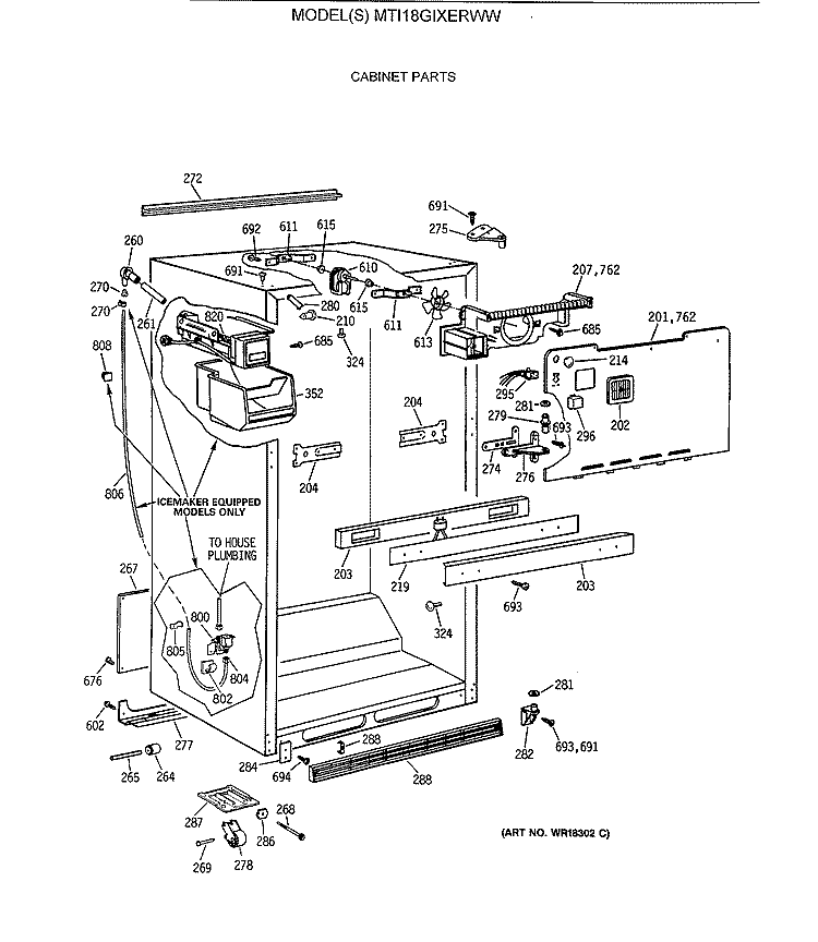 CABINET PARTS Diagram and Parts List for MTI18GIXERWW  General Electric Refrigerator
