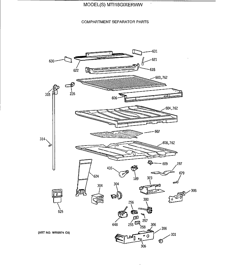 COMPARTMENT SEPARATOR PARTS Diagram and Parts List for MTI18GIXERWW  General Electric Refrigerator