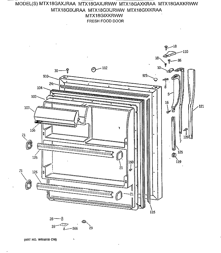 FRESH FOOD DOOR Diagram and Parts List for MTX18GAXKRWW  General Electric Refrigerator