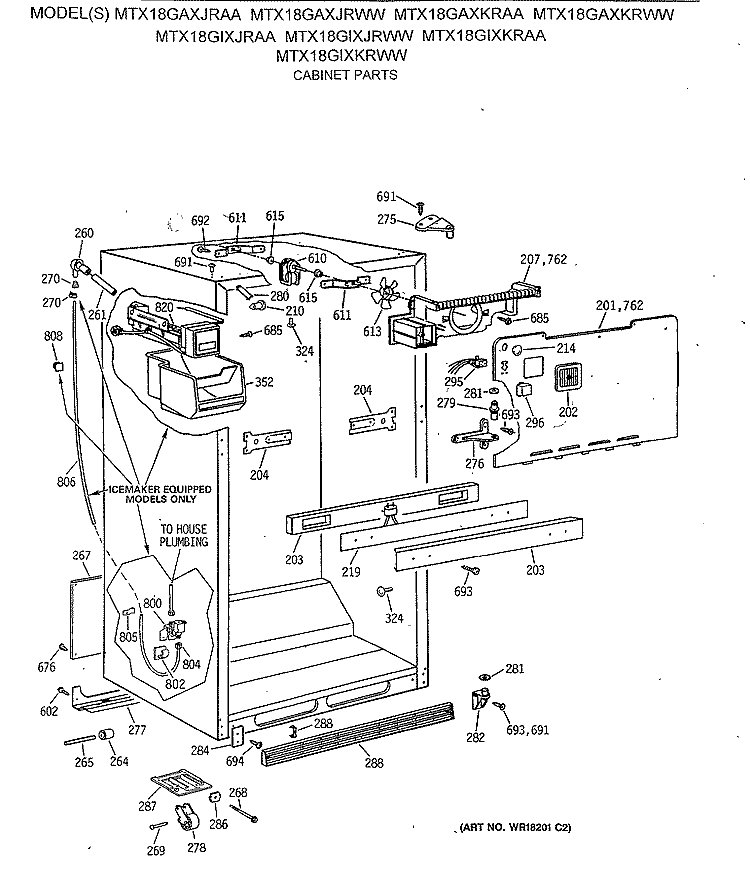 CABINET PARTS Diagram and Parts List for MTX18GAXKRWW  General Electric Refrigerator