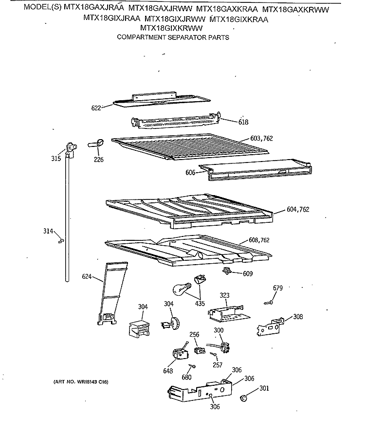 COMPARTMENT SEPARATOR PARTS Diagram and Parts List for MTX18GAXKRWW  General Electric Refrigerator