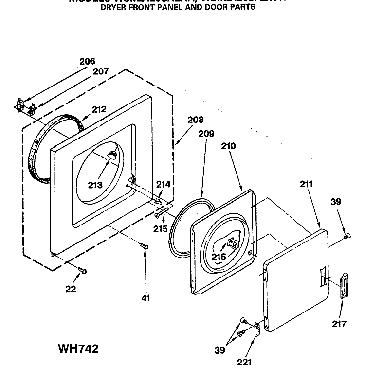 DRYER FRONT PANEL AND DOOR PARTS Diagram and Parts List for WSM2420SAZWW  General Electric Washer Dryer Combo
