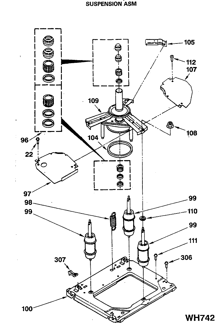 SUSPENSION ASM Diagram and Parts List for WSM2420SAZWW  General Electric Washer Dryer Combo