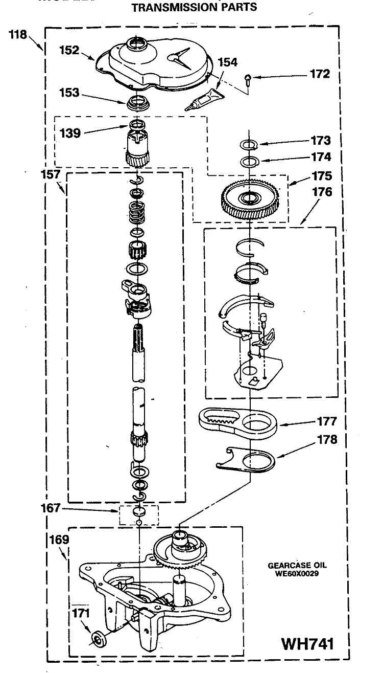 TRANSMISSION PARTS Diagram and Parts List for WSM2420SAZWW  General Electric Washer Dryer Combo