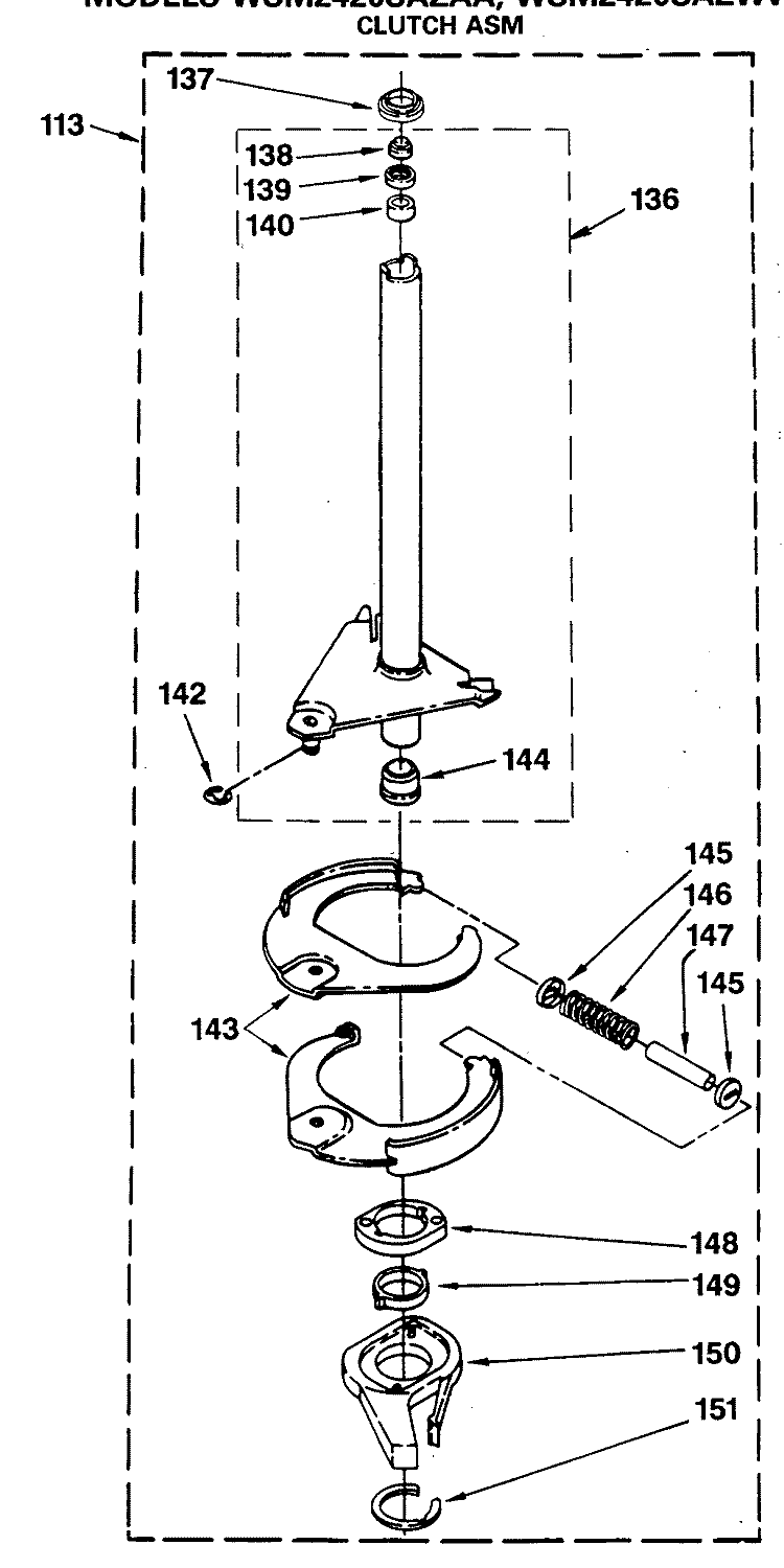 CLUTCH ASM Diagram and Parts List for WSM2420SAZWW  General Electric Washer Dryer Combo
