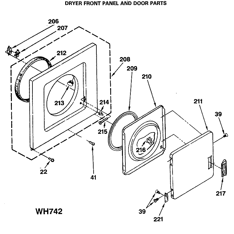 DRYER FRONT PANEL AND DOOR PARTS Diagram and Parts List for WSM2480SAZWW  General Electric Washer Dryer Combo