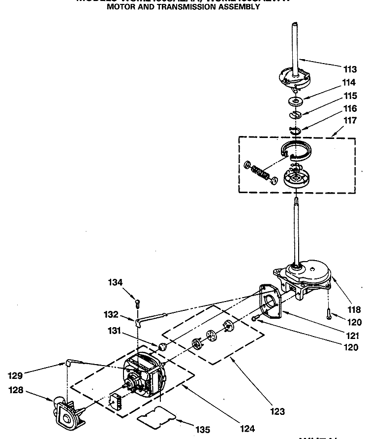 MOTOR AND TRANSMISSION ASSEMBLY Diagram and Parts List for WSM2480SAZWW  General Electric Washer Dryer Combo