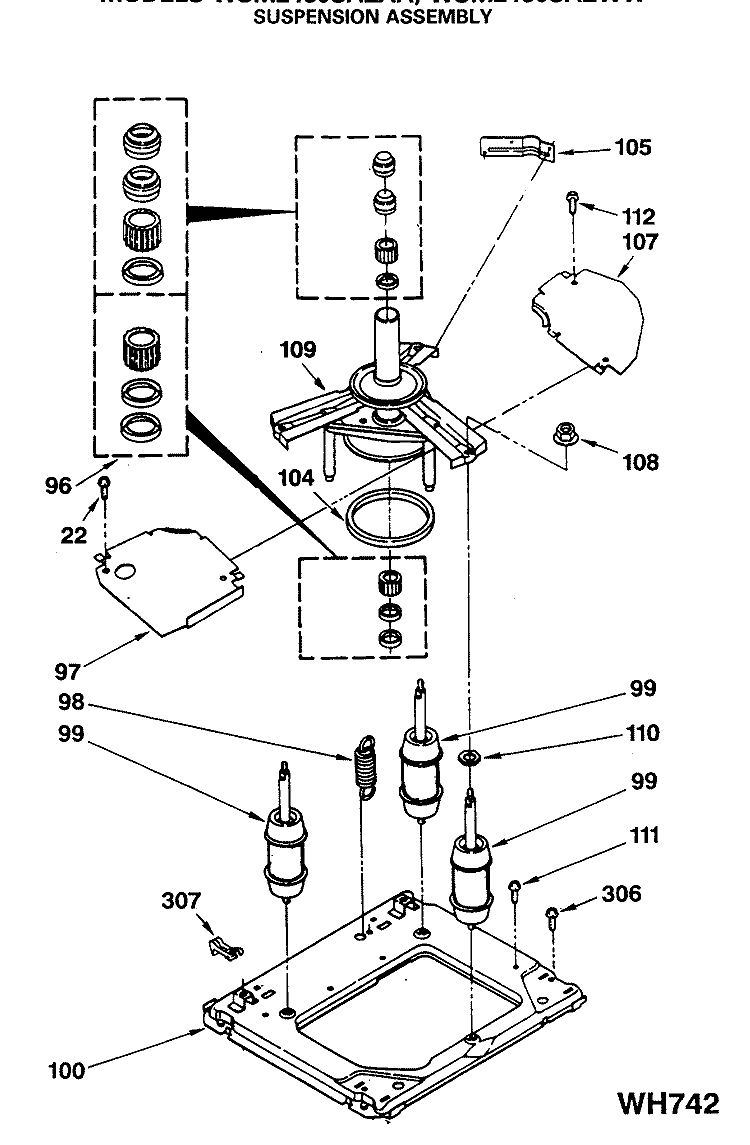 SUSPENSION ASSEMBLY Diagram and Parts List for WSM2480SAZWW  General Electric Washer Dryer Combo