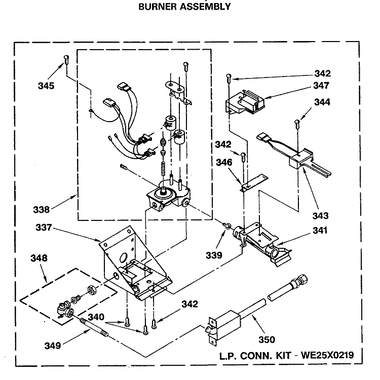 BURNER ASSEMBLY Diagram and Parts List for WSM2480SAZWW  General Electric Washer Dryer Combo