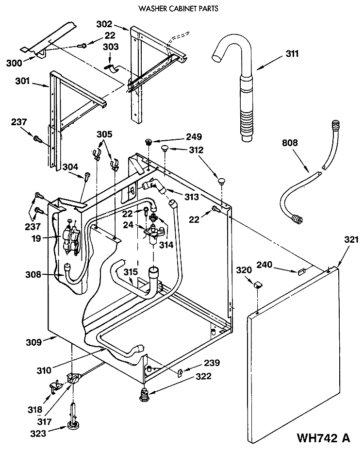 WASHER CABINET PARTS Diagram and Parts List for WSM2420SBZWW  General Electric Washer Dryer Combo