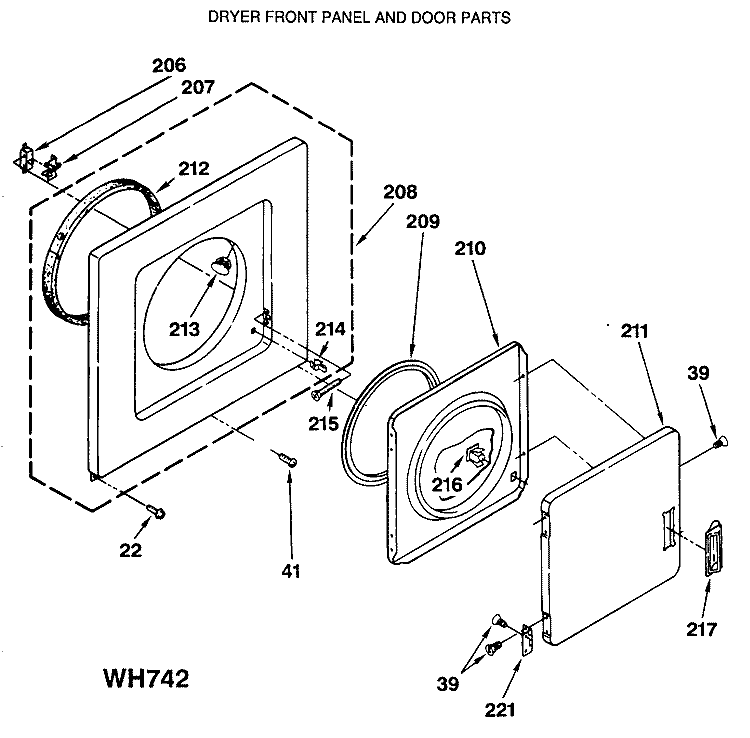 DRYER FRONT PANEL AND DOOR PARTS Diagram and Parts List for WSM2480SBZWW  General Electric Washer Dryer Combo