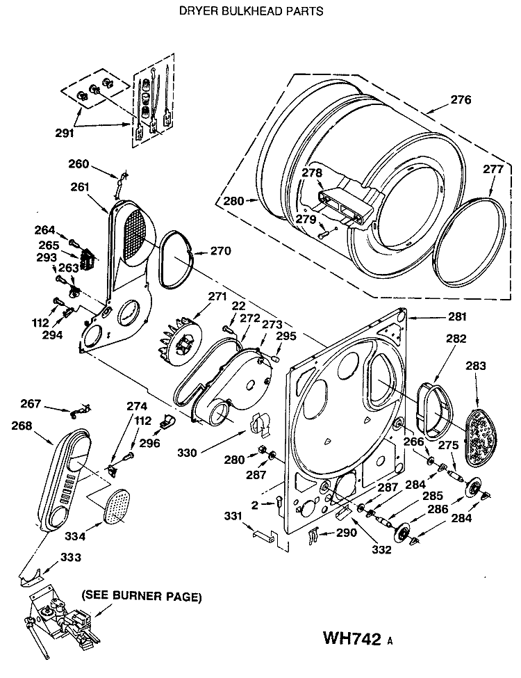 DRYER BULKHEAD PARTS Diagram and Parts List for WSM2480SBZWW  General Electric Washer Dryer Combo
