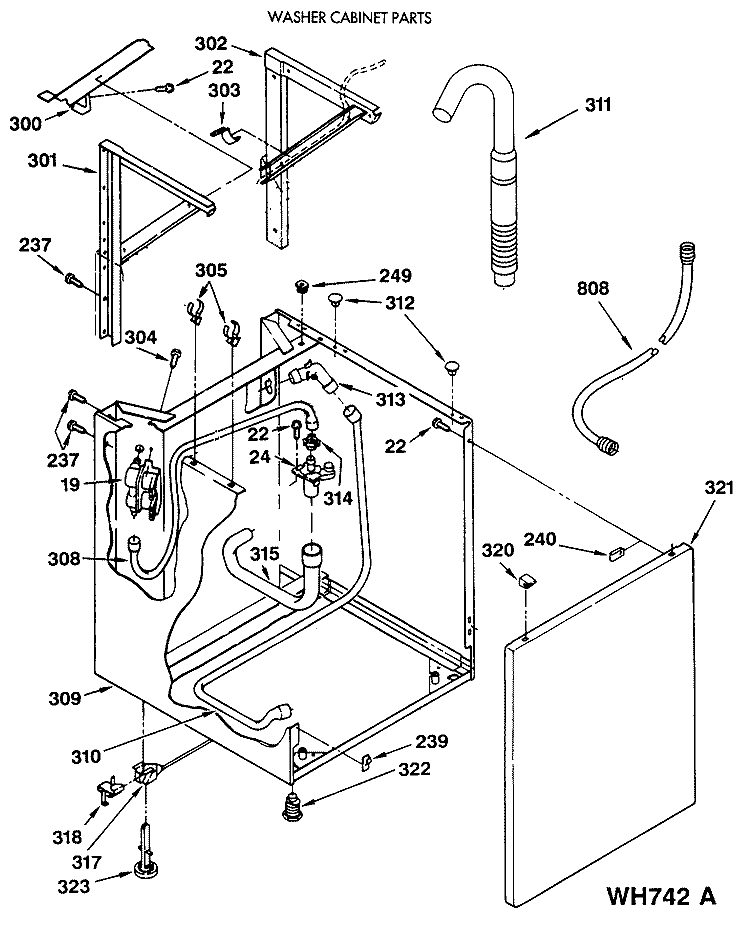 WASHER CABINET PARTS Diagram and Parts List for WSM2480SBZWW  General Electric Washer Dryer Combo