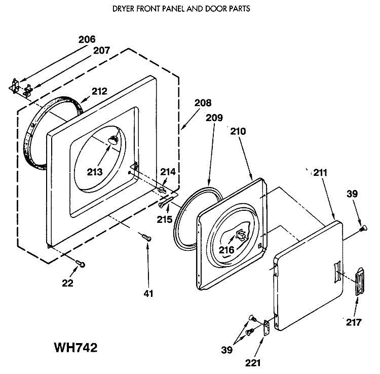 DRYER FRONT PANEL AND DOOR PARTS Diagram and Parts List for WSM2420SCZWW  General Electric Washer Dryer Combo