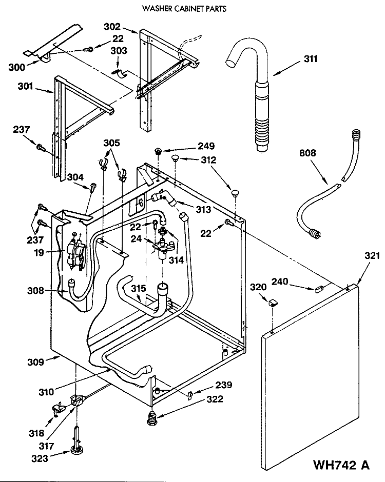 WASHER CABINET PARTS Diagram and Parts List for WSM2420SCZWW  General Electric Washer Dryer Combo