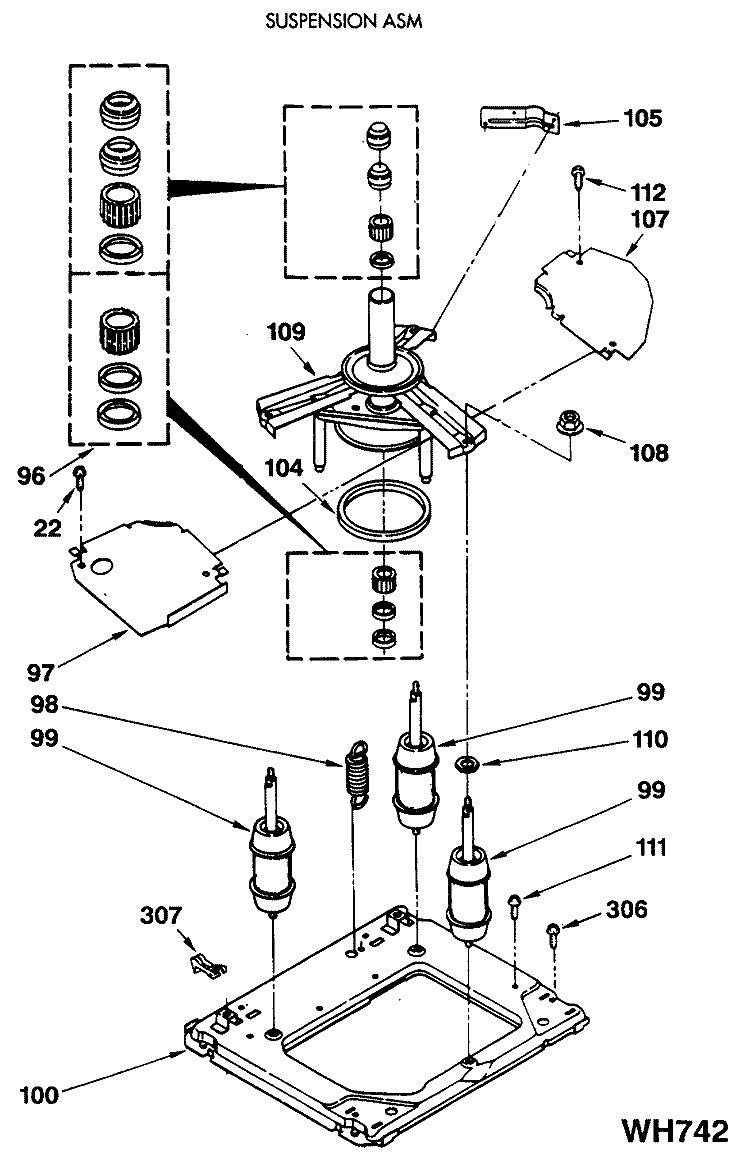 SUSPENSION ASM Diagram and Parts List for WSM2420SCZWW  General Electric Washer Dryer Combo