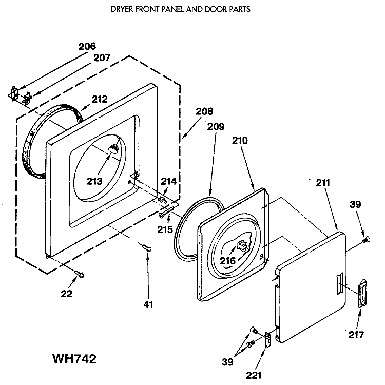 DRYER FRONT PANEL AND DOOR PARTS Diagram and Parts List for WSM2480SCZWW  General Electric Washer Dryer Combo