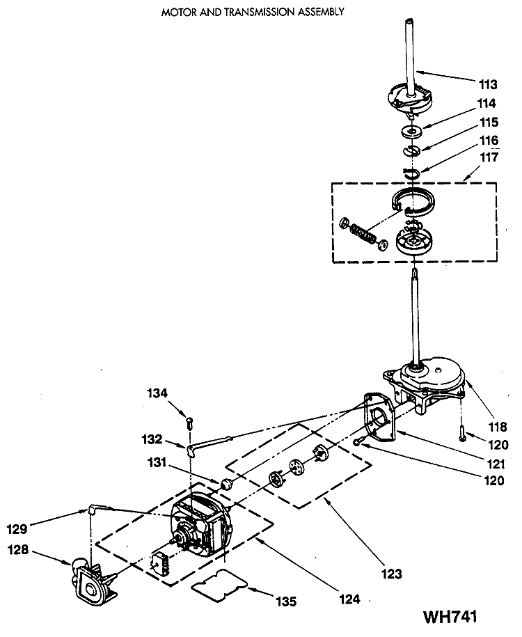 MOTOR AND TRANSMISSION ASSEMBLY Diagram and Parts List for WSM2480SCZWW  General Electric Washer Dryer Combo