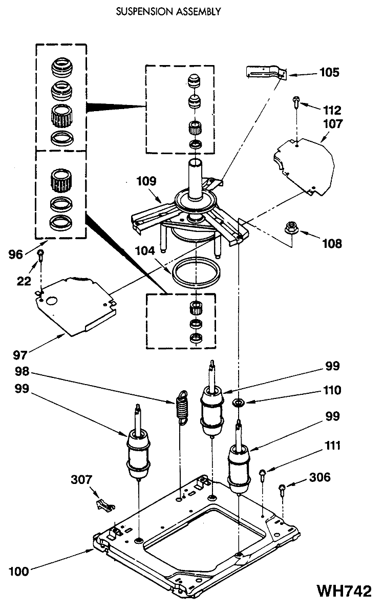 SUSPENSION ASSEMBLY Diagram and Parts List for WSM2480SCZWW  General Electric Washer Dryer Combo