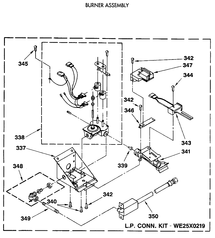 BURNER ASSEMBLY Diagram and Parts List for WSM2480SCZWW  General Electric Washer Dryer Combo