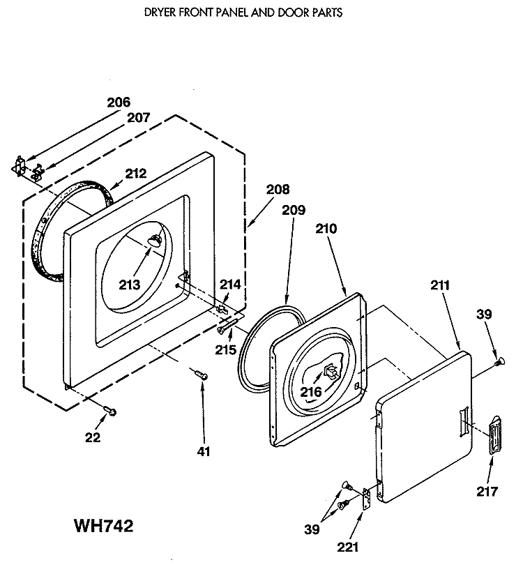 DRYER FRONT PANEL AND DOOR PARTS Diagram and Parts List for WSM2420SDZWW  General Electric Washer Dryer Combo
