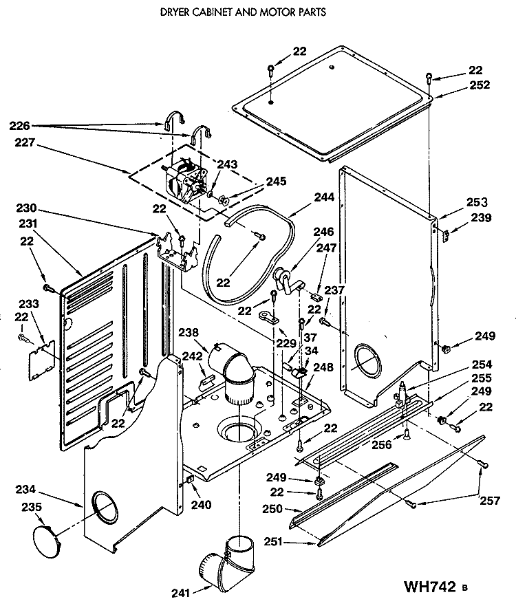 DRYER CABINET AND MOTOR PARTS Diagram and Parts List for WSM2420SDZWW  General Electric Washer Dryer Combo