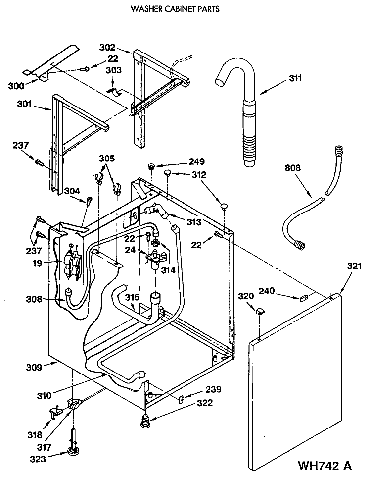 WASHER CABINET PARTS Diagram and Parts List for WSM2420SDZWW  General Electric Washer Dryer Combo