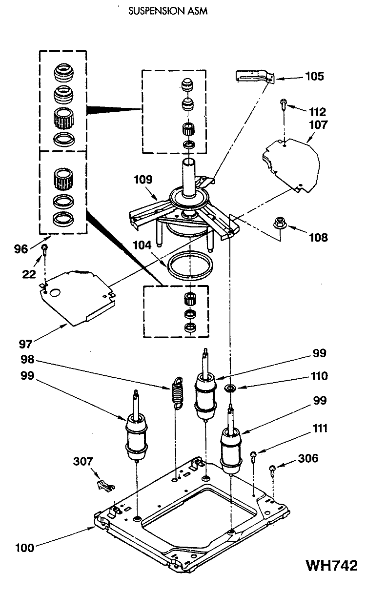 SUSPENSION ASM Diagram and Parts List for WSM2420SDZWW  General Electric Washer Dryer Combo
