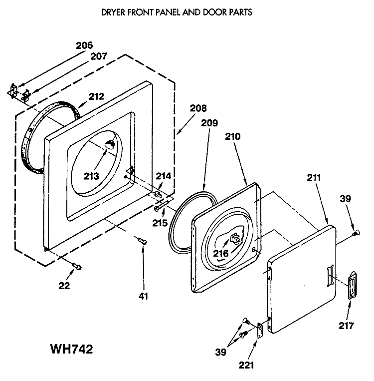 DRYER FRONT PANEL AND DOOR PARTS Diagram and Parts List for WSM2480SDZWW  General Electric Washer Dryer Combo