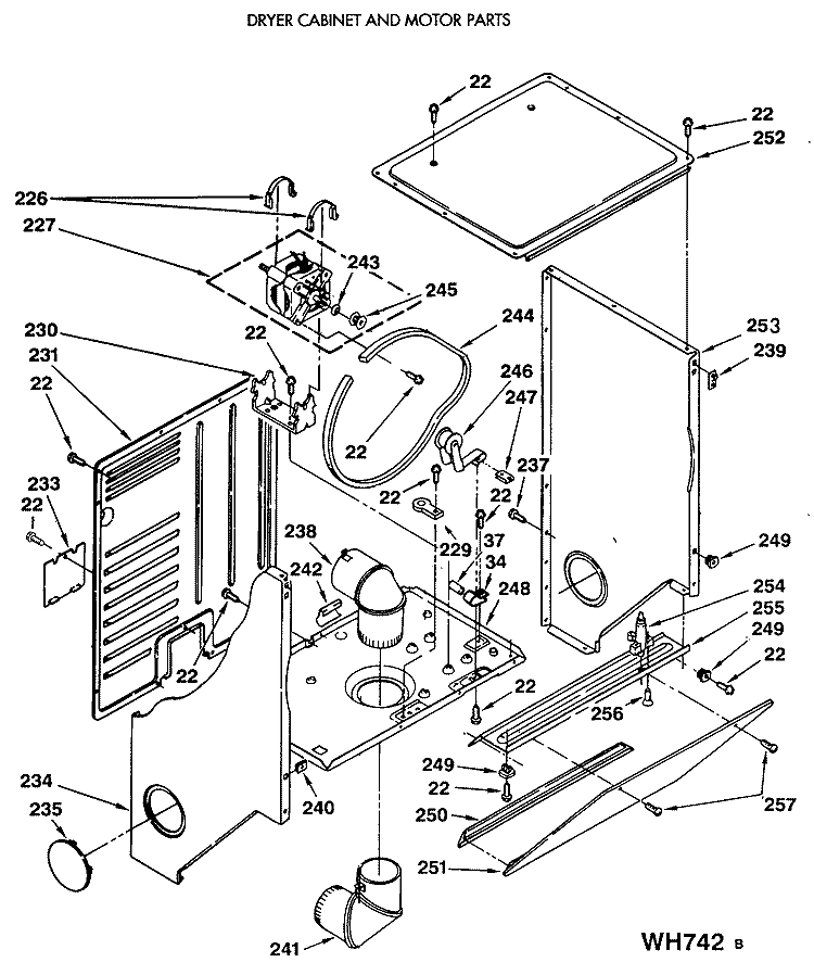 DRYER CABINET AND MOTOR PARTS Diagram and Parts List for WSM2480SDZWW  General Electric Washer Dryer Combo