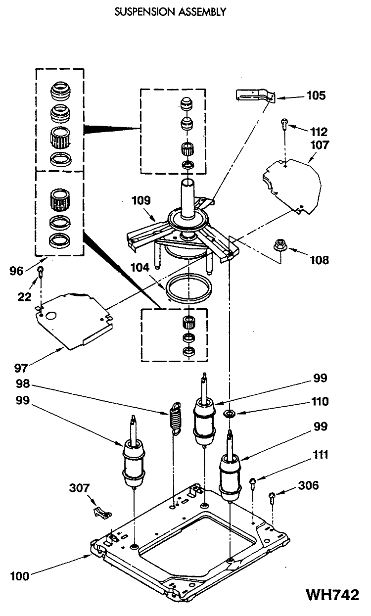 SUSPENSION ASSEMBLY Diagram and Parts List for WSM2480SDZWW  General Electric Washer Dryer Combo