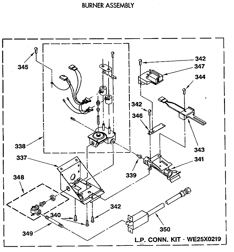 BURNER ASSEMBLY Diagram and Parts List for WSM2480SDZWW  General Electric Washer Dryer Combo