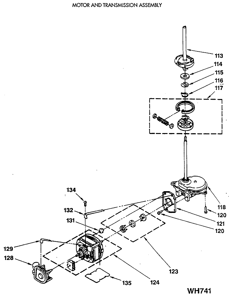 MOTOR AND TRANSMISSION ASSEMBLY Diagram and Parts List for WSM2480SEZWW  General Electric Washer Dryer Combo