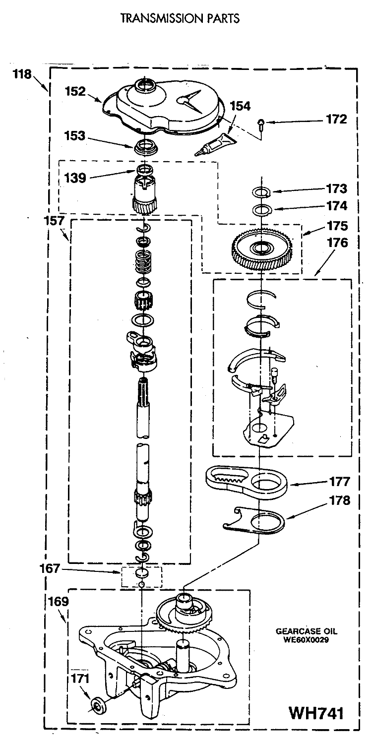 TRANSMISSION PARTS Diagram and Parts List for WSM2480SEZWW  General Electric Washer Dryer Combo