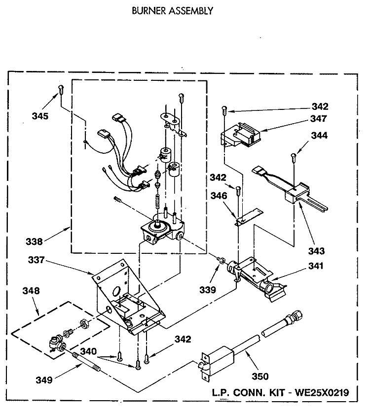 BURNER ASSEMBLY Diagram and Parts List for WSM2480SEZWW  General Electric Washer Dryer Combo